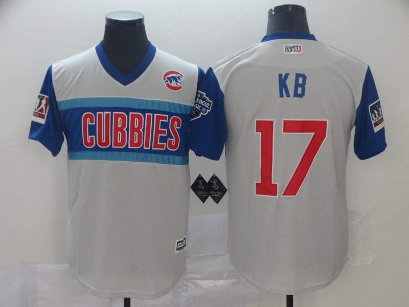 Men Chicago Cubs 17 Kb white blue throwback MLB Jerseys